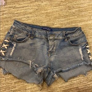denim womens jean shorts with tie up side